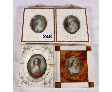 Four ivory framed portrait miniatures, frame size 10cm x 9cm 