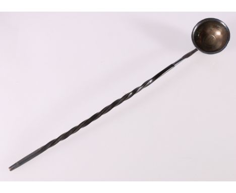 Georgian toddy ladle, the bowl inset with a George II shilling 1735 and having twisted baleen handle, 37.5cm long&nbsp; 