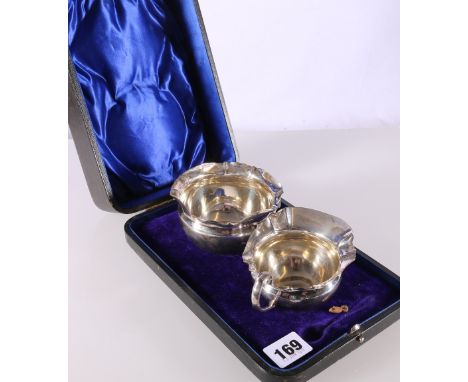 Edwardian Art Nouveau period silver sugar bowl and cream jug by&nbsp;Atkin Brothers, Sheffield 1903, 145g, in fitted case 