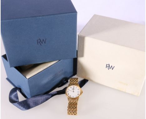 Gents Raymond Weil Geneve wristwatch with date aperture, enamel dial with Roman numeral chapter ring, in original box 