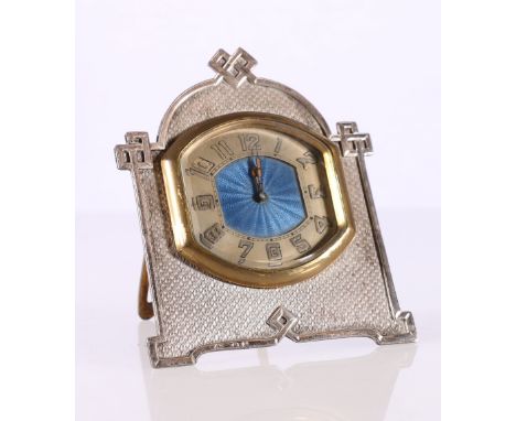 Art Deco silver and enamel mantel clock by&nbsp;Adie Brothers Ltd, Birmingham 1925, 9.5cm tall, 186g gross 