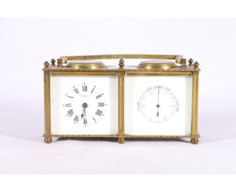 Munsey &amp; Co Ltd of Cambridge weather station with barometer, compass and clock within brass case, 17cm long&nbsp; 