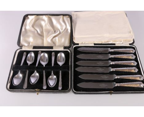 Set of six George VI silver teaspoons by&nbsp;Atkin Brothers, Sheffield 1942, 69g in fitted case and a set of six silver hand