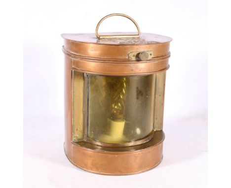 Tung Woo of Hong Kong copper ship's stern lantern with applied plaque numbered EH3465, 23cm tall 