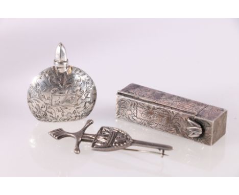 Continental silver lipstick compact and scent bottle also a kilt pin in the form of a Scottish Claymore broadsword by&nbsp;Ro