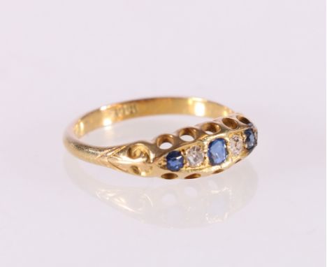 18ct yellow gold sapphire and diamond five stone dress ring, stamped "18ct", ring size L, 2.47g&nbsp; 