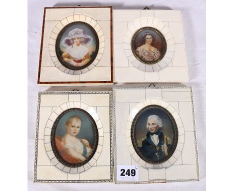 Four ivory framed portrait miniatures, frame size 15cm x 13cm 