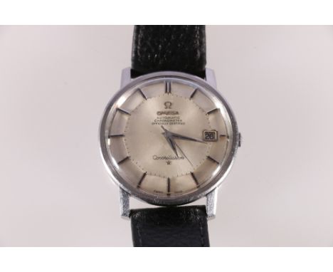 Omega Constellation automatic wristwatch chronometer with date aperture and baguette chapters on leather strapCondition Repor