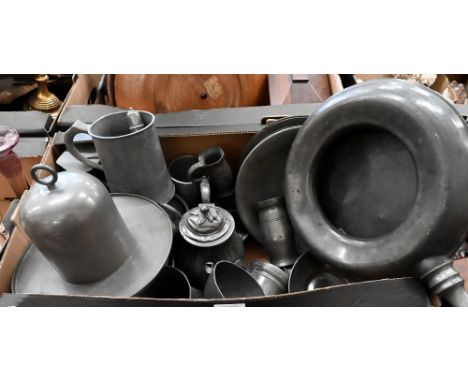 A Tudric hammered pewter fruit box no 01354, 26 cm diam to/w an unused tobacco jar with very close-fitting domed cover, a 19t