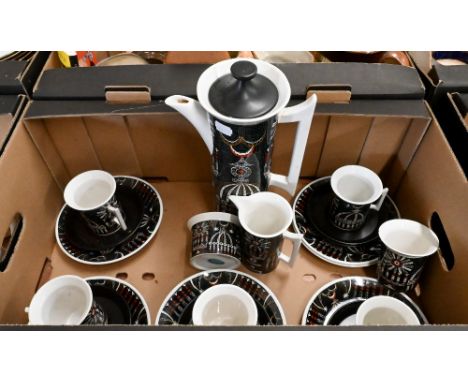 A Portmeirion 'Magic City' design coffee service for six, designed by Susan Williams-Ellis (box) One cup chipped on rim 
