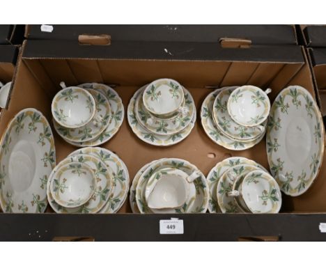 A Foley china Art Nouveau printed part tea service, 37 pieces (box)Only 9 cups, one cake plate with hairline, cream jug with 