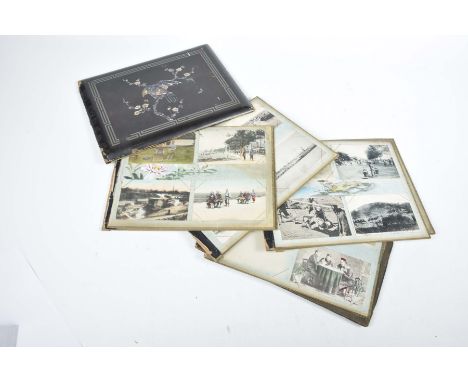 A lacquer and Mother of pearl Chinese photograph album, late 19th early 20th CenturyComprising 37 assorted postcards of Chine