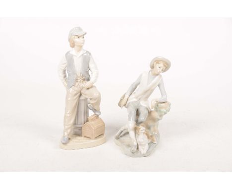 A Nao figure and a Lladro figureThe Nao figure modelled has a young boy sat on a post and the Lladro figure modelled has a yo