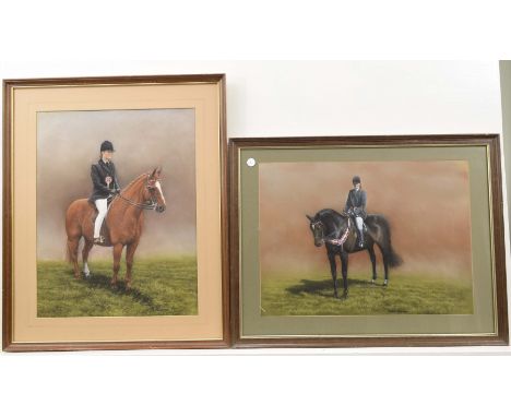 Robert Ainsworth (British 20th Century)Two pastel portraits of prize winning lady riders mounted on horses, the first mounted