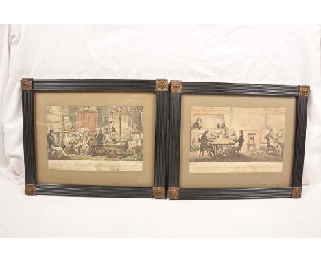 Two coloured prints of amusing domestic scenes dated 1821The first titled "A Game of Whist", "Tom and Jerry among The Swell B