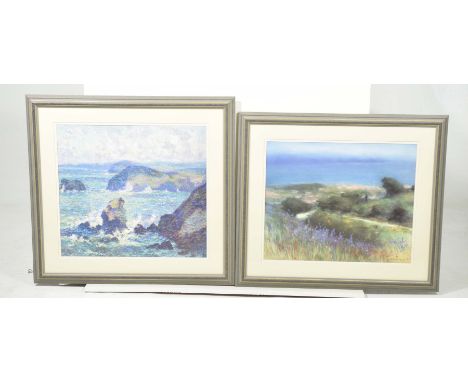 John B Stockwell, (British School, 20th Century)A pair of pastel pictures of pastoral landscape and seascape scenes, signed a