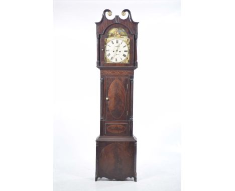 A mid 19th Century mahogany cased eight day long case clock, Simpson Yeates, PenrithWith a twin swan neck pediment over a bre