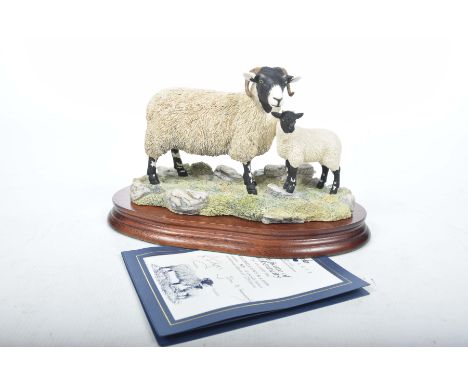 A Border Fine Art group, "Swaledale Ewe and Lamb"Model No: B0307 by R. Ayres mounted on a hardwood plinth No: 85 of 1250, com