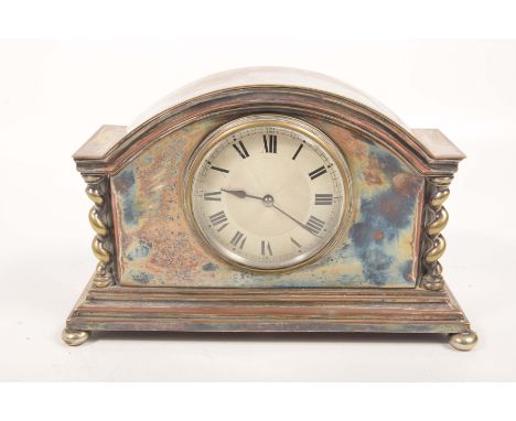 A French made silver plated mantel clock, early 20th Century8cm silvered dial with Roman numerals, French movement, silver pl