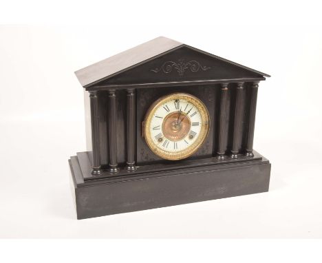 An Ansonia Clock Company of New York slate mantle clock late 19th early 20th CenturyWith a 11cm enamel dial with Roman numera