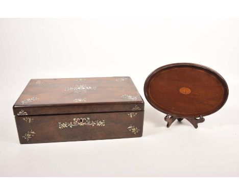 A rosewood and Mother of pearl inlaid writing slope, late 19th CenturyThe lid with florally decorated Mother of pearl inlay, 