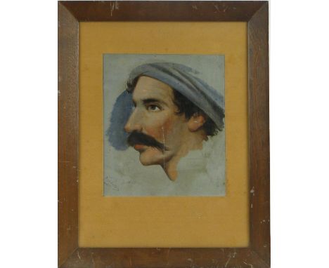 Maltese/Italian School
oil on canvas laid on board, head portrait of a fisherman, indistinctly signed, 9.5" x 8.5", framed.