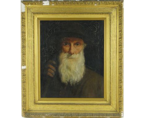 A 19th century oil on canvas, head and shoulders portrait of a man, unsigned, 24" x 19", framed.