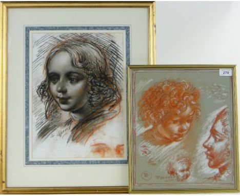 T O'Donnell
2 pastel/crayon sketches, Classical portraits and an oil on board, Elizabethan portrait by a different hand, (3).