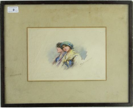 Frank Rousse (1897-1915)
watercolour, Penzance fishing harbour, signed, 9" x 19" and watercolour, portrait of 2 girls by a di