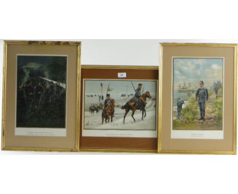 After R Knotel
set of 7 chrono lithographs, German military studies published by Werner, USA, i 9" x 13", framed.