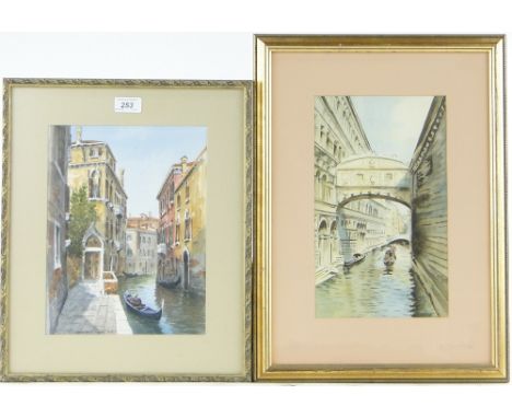 Italian School
2 watercolours, Venice canal scenes, both indistinctly signed, largest 11.5" x 8.5", together with a Venice pr