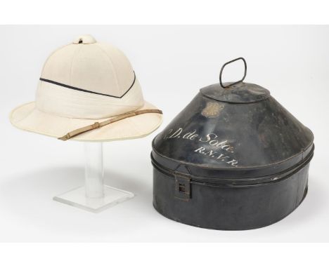 * Pith Helmet. A WWII pith helmet belonging to Lieutenant R.D. de Sola, Royal Naval Volunteer Reserve, the hat by Lock &amp; 