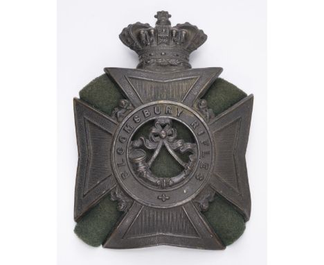 * Bloomsbury Rifles. A Victorian shako plate circa 1868, bronzed finish with a Maltese cross with lions between the limbs sur