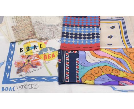 * Airline Silks and Luggage Labels. A collection of 24 silks, including a BOAC VC10 floral printed silk scarf, circa 1960s, t