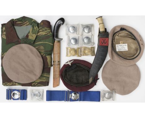 * Special Air Service. Various accoutrements including stable belts and buckles (4), the chrome buckle featuring the SAS cres