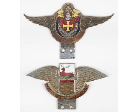 * Car Badge. Herts and Essex Flying Club and Wolverhampton Aero Club, circa 1930s, pre-war members' car badges, winged motifs