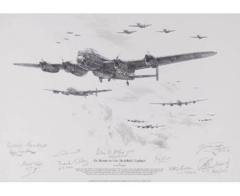 * Trudgian (Nicolas). Low Level Strike, black and white print published by the De Havilland Aircraft Museum Ltd, signed by 21