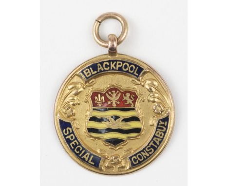 * Blackpool Special Constabulary. A WWI 9ct gold and enamel tribute medal by Thomas Fattorini, Birmingham 1919, the obverse i