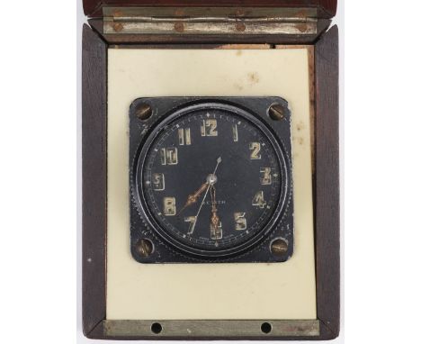 * Luftwaffe. A WWII Luftwaffe Instrument-board Clock by Zenith, Swiss-made, flange-mounting with bezel-wind mechanism, black 