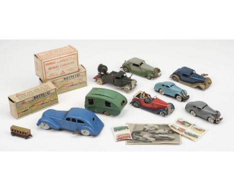 * Model Cars. Tri-Ang Minic, Cabriolet, clockwork, blue and grey, one replacement tyre, 12 cm long, boxed, Cabriolet, clockwo