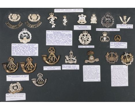 * Cap Badges. A collection of cap badges, including The Duke of Lancasters Own Yeomanry (Royal Tank Regiment), The Parachute 