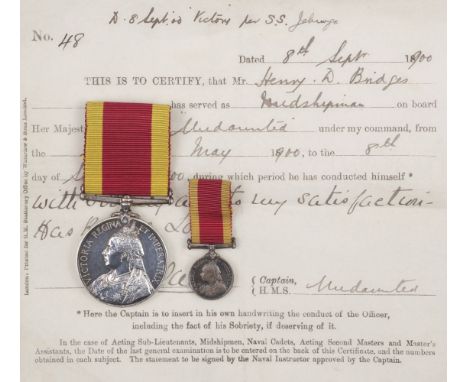 * A China Medal 1900 to Rear Admiral Henry Dalrymple Bridges, C.V.O., D.S.O., who was a distinguished and highly decorated Na