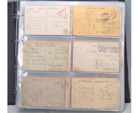WWI MILITARY POSTAL HISTORY British Military postmark collection of The Great War. Album with 400+ postcards mostly from The 