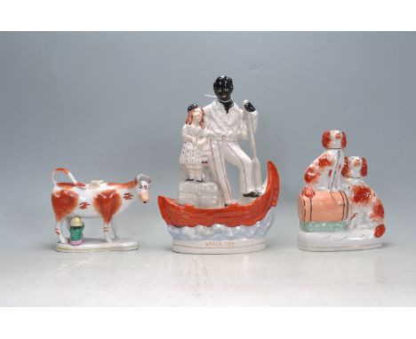 A group of 19th century Victorian and 20th century Staffordshire ceramic porcelain ware to include Uncle Tom flat back figuri