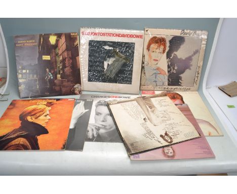 A collection of vintage vinyl LP records by David Bowie to include, Space Oddity, The Man Who Sold The World, Hunky Dory, Zig
