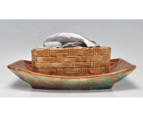 A 19th century antique Victorian ceramic&nbsp;George Jones sardine dish / box. The ceramic dish of a rectangular form with cr