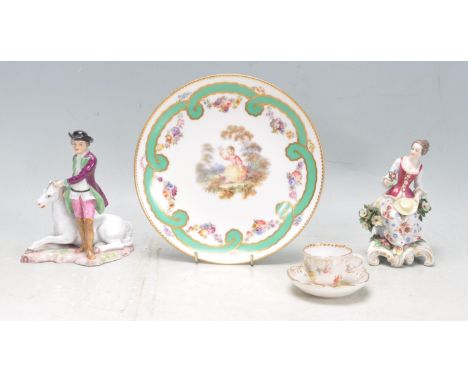 A collection of antique early 20th century china ceramics to include a&nbsp; Sevres porcelain hand painted cabinet plate havi