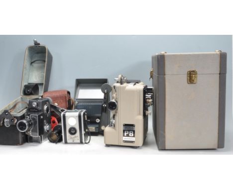 A collection of retro vintage 20th century audio / video equipment to include a Fujica Super 8 camera with hard cover carry c