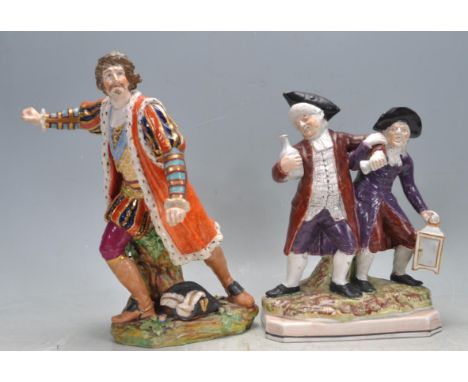 A 19th century Victorian Staffordshire flatback figurine - The Legend Of The Parsons and His Clerk. The ceramic porcelain fig