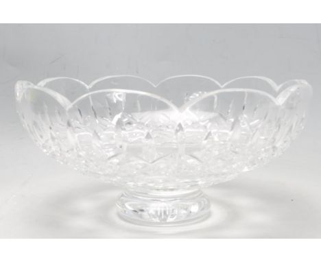 A vintage 20th century Lismore Waterford lead crystal centrepiece bowl having geometric latticework. Etched mark footed base.